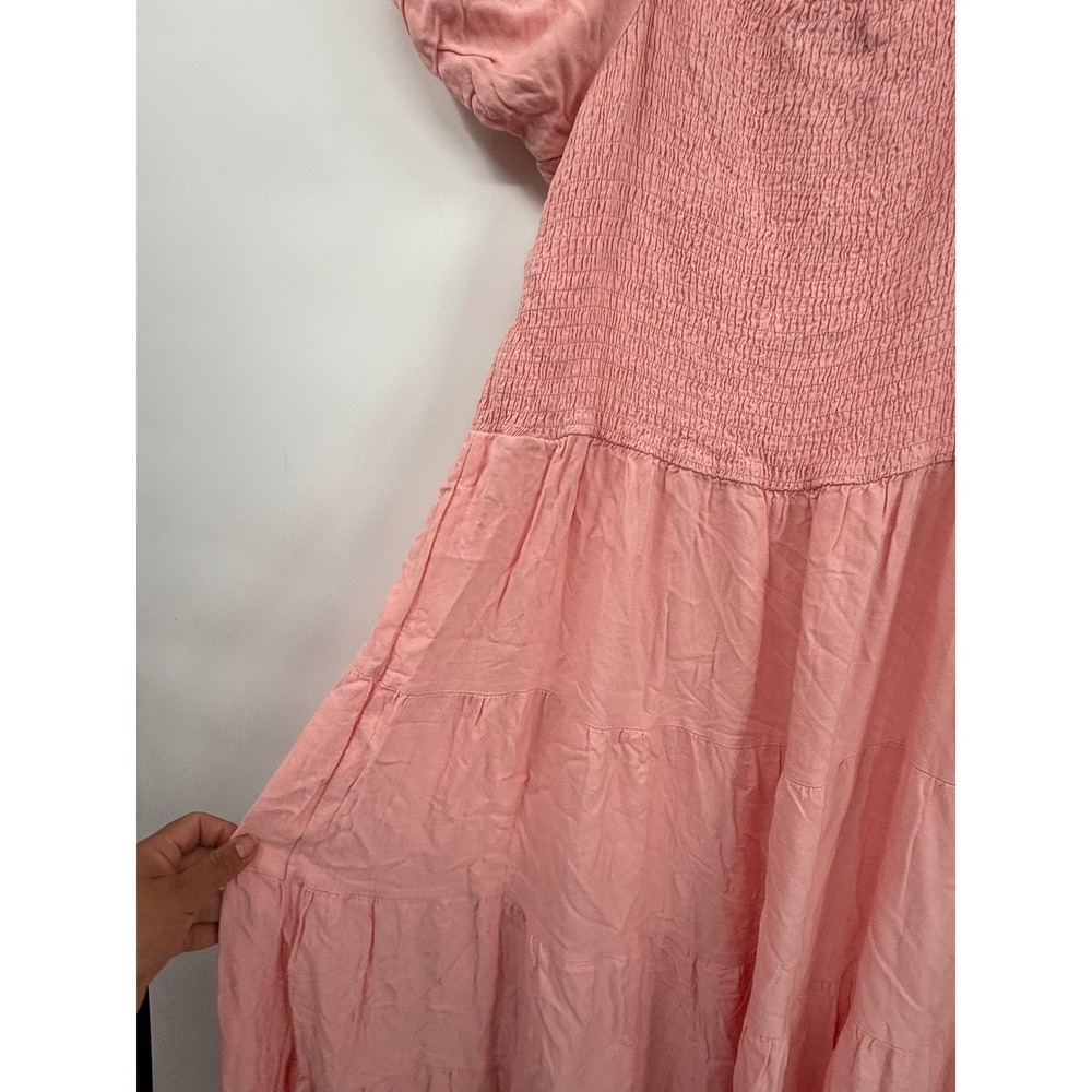 funlingo XL Maxi Dress Womens Pink Smocked Puff Sleeve Tiered Rayon Cottagecore - Picture 7 of 8